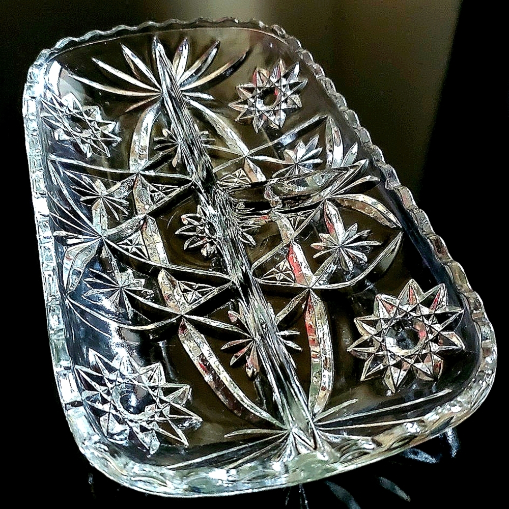 Vntg 11 3/4" Prescut AKA Star of David Rectangular 3 Part Relish Dish
